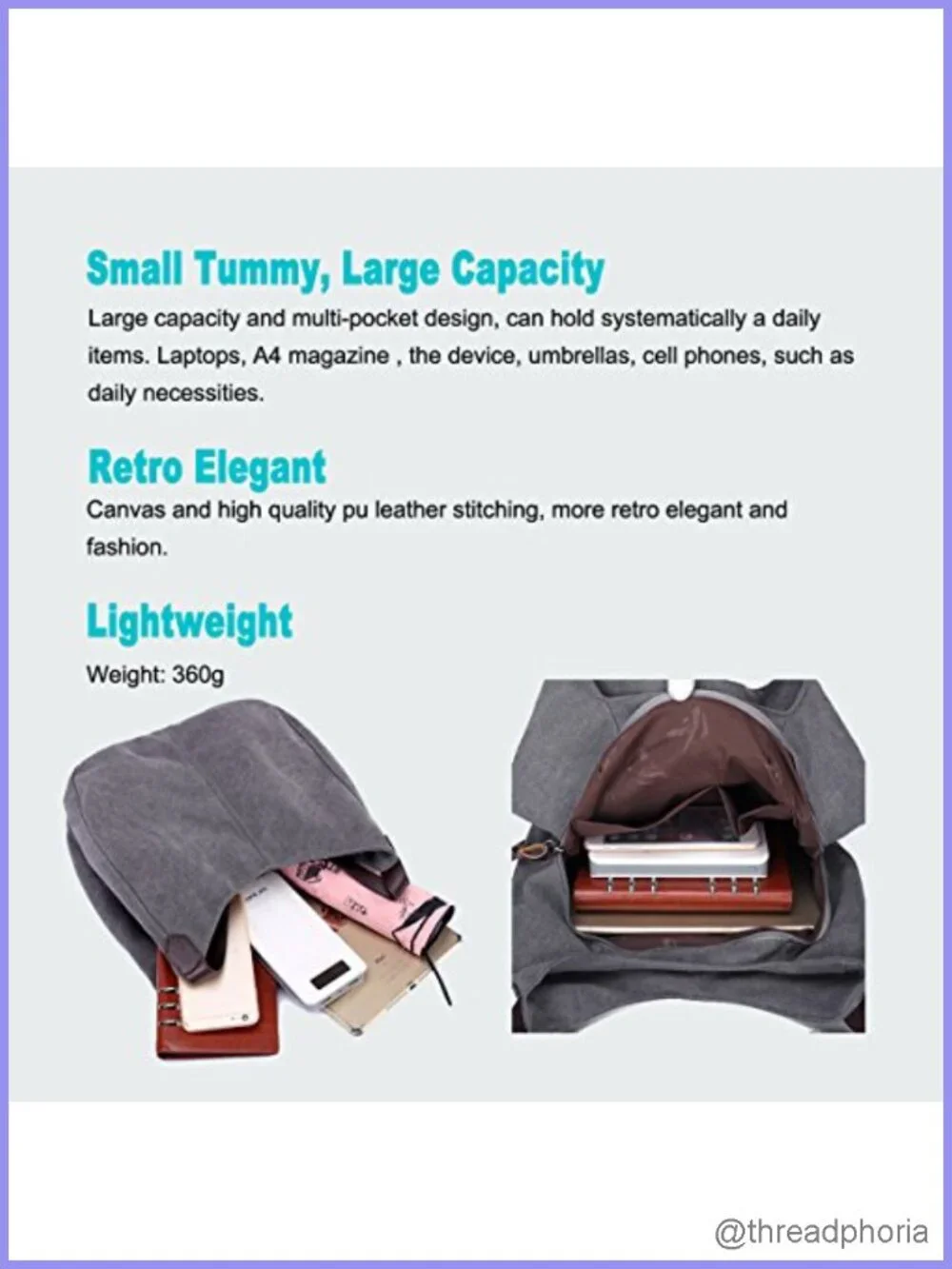 Canvas Hobo Bag Multi-Pocket Shoulder Purse Tote Handbag